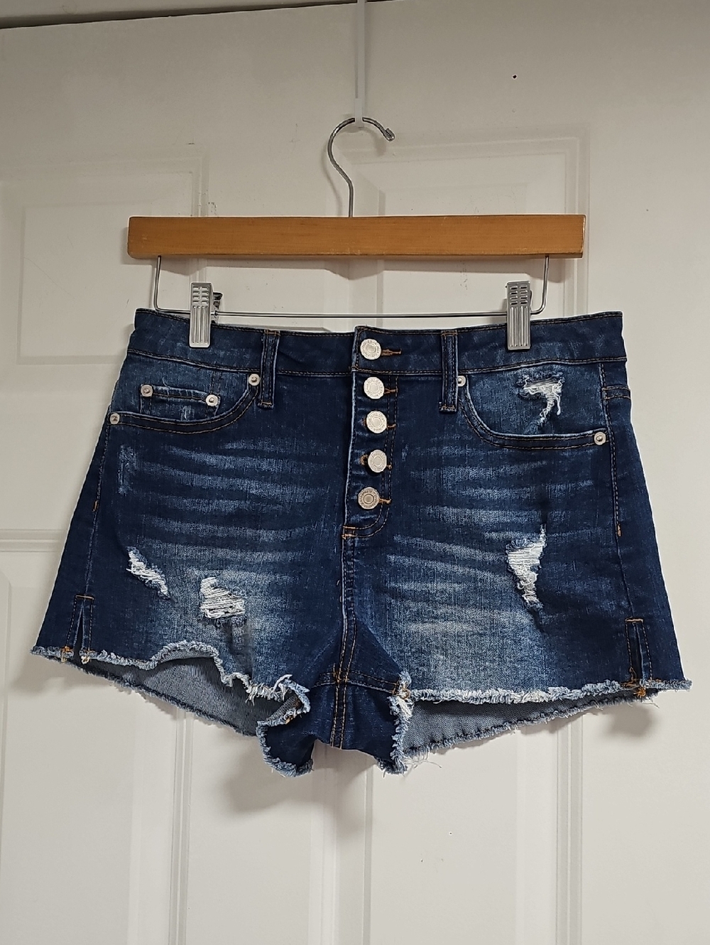 Forever 21 Dark Blue Distressed Jean Shorts